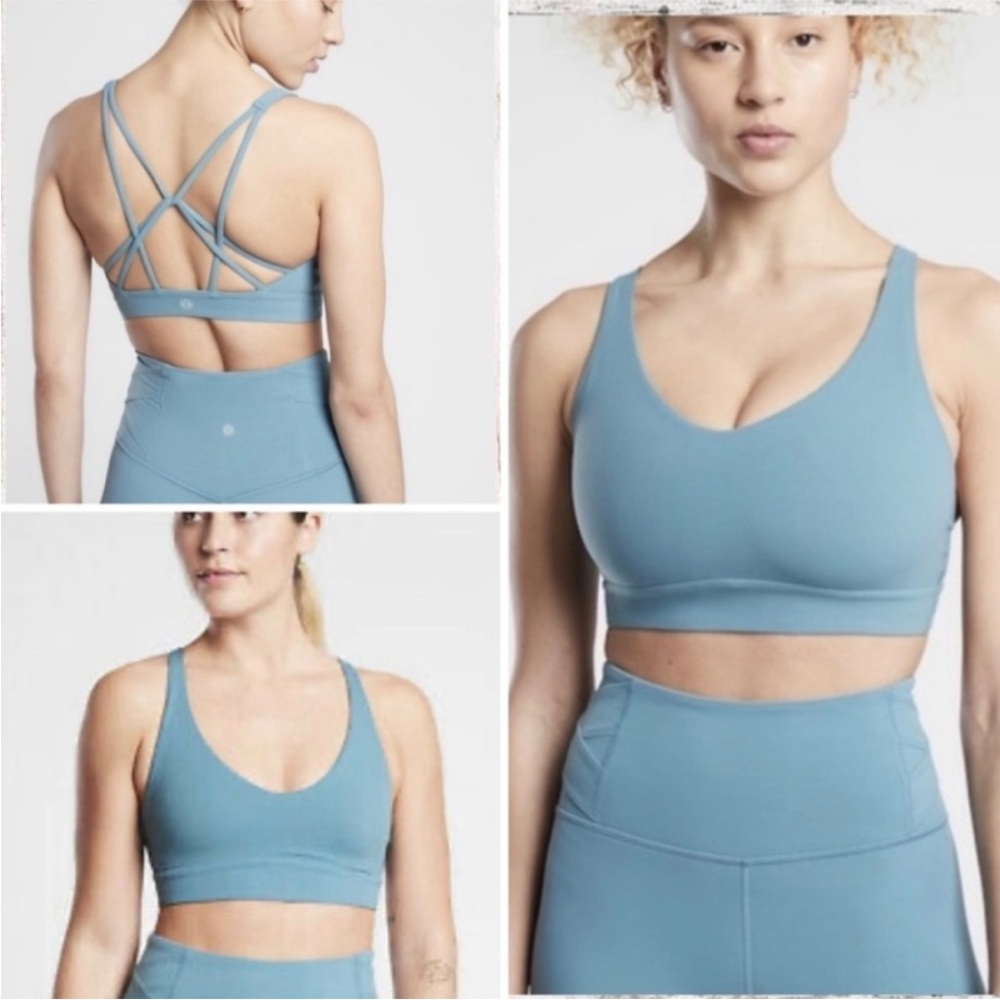 Athleta Dusty Blue Strappy-Back Sports Bra